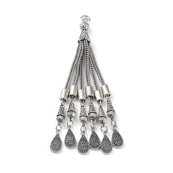 Tibetan Style Alloy Curb Chain Tassel Big Pendants, Teardrop, Antique Silver, 104x8.5mm, Hole: 5mm