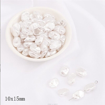 ABS Plastic Imitation Pearl Beads, Rice, White, 15x10x6mm, Hole: 1.6mm