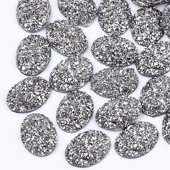 Electroplate Druzy Resin Cabochons, Oval, Silver, 17.5x13x4.5mm