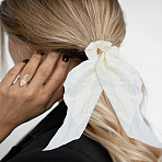 1Pc Satin Face Cloth Elastic Hair Accessories, for Girls or Women, Scrunchie/Scrunchy Hair Ties, Scrunchie/Scrunchy Hair Ties with Long Tail, Knotted Bow Hair Scarf, Ponytail Holder, Old Lace, 280mm(OHAR-LP0002-30)