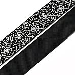 5 Yards Halloween Printed Polyester Grosgrain Ribbon, Spider Web Pattern, for Costume Decoration, Black, 1 inch(25~26mm)(OCOR-WH0047-95A-02)