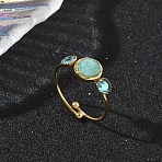 Natural Amazonite Adjustable Finger Rings for Women, with Rhinestone & 304 Stainless Steel Findings, Golden, 8.5mm, Inner Diameter: 19mm(RJEW-A101-01G-01)