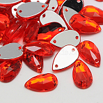 Sew on Rhinestone, Taiwan Acrylic Rhinestone, Two Holes, Garments Accessories, Faceted Teardrop, Orange Red, 16x10x4mm, Hole: 1mm(ACRT-M015-10x16mm-03)