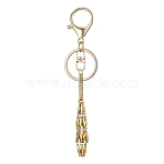 04 Stainless Steel Braided Macrame Pouch Empty Stone Holder for Keychain, with Alloy Keychain Clasp Findings, Golden, 13.1cm(KEYC-JKC00530-01)
