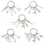 5Pcs Tool Alloy Pendant Decoration, with Iron Rings, Antique Silver & Platinum, 50~55mm(KEYC-CJ00010)