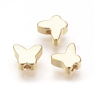 Brass Beads, Nickel Free, Real 18K Gold Plated, Butterfly, 5x6x2.5mm, Hole: 1mm(KK-R058-085G)