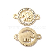 Alloy Crystal Rhinestone Connector Charms, Flat Round with Elephant Links, Golden, 23x16x2.5mm, Hole: 1.8mm(ALRI-M019-01G)