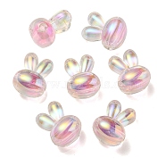 UV Plating Rainbow Iridescent Acrylic Beads, Two Tone Bead in Bead, Rabbit Head, Pink, 20x15x13mm, Hole: 3mm(PACR-E001-05H)