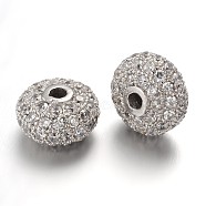 Brass Micro Pave Cubic Zirconia Beads, Rondelle, Lead Free & Nickel Free, Clear, Platinum, 10x6mm, Hole: 1.5mm(X-ZIRC-L037-63P-FF)