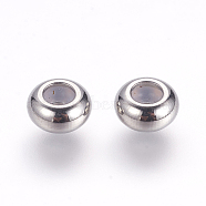 202 Stainless Steel Beads, with Rubber Inside, Slider Beads, Stopper Beads, Rondelle, Stainless Steel Color, 6x3mm, Rubber Hole: 2mm(STAS-G133-09P)
