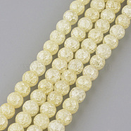 Synthetic Crackle Quartz Beads Strands, Round, Dyed, Pale Goldenrod, 6mm, Hole: 1mm, about 66pcs/strand, 15.7 inch(X-GLAA-S134-6mm-06)