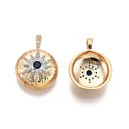 Flat Round with Star Brass Micro Pave Clear Cubic Zirconia Pendants, with Glass, Nickel Free, Real 18K Gold Plated, 20.5x15.5x5mm, Hole: 2x3mm(KK-G436-17G)