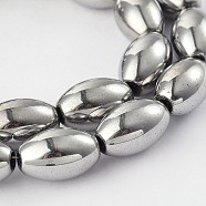 Electroplate Non-magnetic Synthetic Hematite Rice Bead Strands, Platinum Plated, 16x10mm, Hole: 1mm, about 26pcs/strand, 16.1 inch(G-F234-13D)