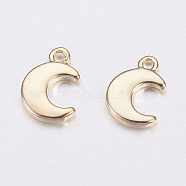 Long-Lasting Plated Brass Charms, Moon, Nickel Free, Real 18K Gold Plated, 7.5x5x1mm, Hole: 1mm(X-KK-F741-42G)