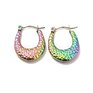 Ion Plating(IP) 304 Stainless Steel Chunky Oval Hoop Earrings for Women, Rainbow Color, 24x18x4mm, Pin: 0.7mm(EJEW-P202-08MC)