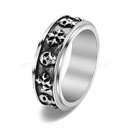 Skull & Cross Titanium Steel Rotating Finger Ring, Fidget Spinner Ring for Calming Worry Meditation, Antique Silver, US Size 8(18.1mm)(PW-WG79328-03)