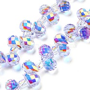 Electroplate Glass Beads Strands, AB Color Plated, Faceted Teardrop, Top Drilled, Lavender, 6x4mm, Hole: 0.8mm, about 97~102pcs/strand, 10.63''~14.80''(27~37.6cm)(EGLA-P052-01A-AB01)