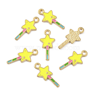 Alloy Enamel Pendants, Magic Stick Charms, Light Gold, Star Pattern, 20x9.5x1mm, Hole: 1.6mm(ENAM-CJC0015-09A-LG)