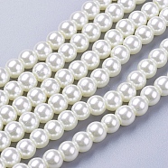 Creamy White Glass Pearl Round Loose Beads For Jewelry Necklace Craft Making, 6mm, Hole: 1mm, about 140pcs/strand(X-HY-6D-B02)