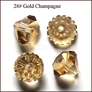 Imitation Austrian Crystal Beads, Grade AAA, Faceted, Diamond, Gold, 9.5~10x7~8mm, Hole: 0.9~1mm(SWAR-F075-10mm-28)