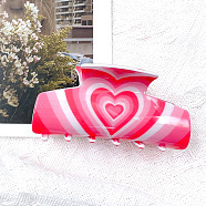 Gradient Color Heart Pattern Acrylic Shark Hair Clips, Claw Hair Clips for Women, Hot Pink, 87x42x47mm(RABO-PW0001-055A)