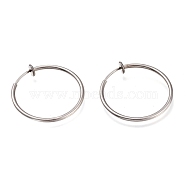 304 Stainless Steel Retractable Clip-on Hoop Earrings, For Non-pierced Ears, with Spring Findings, Stainless Steel Color, 25x0.8~1.5mm(STAS-O135-01G)