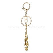 04 Stainless Steel Braided Macrame Pouch Empty Stone Holder for Keychain, with Alloy Keychain Clasp Findings, Golden, 13.1cm(KEYC-JKC00530-01)