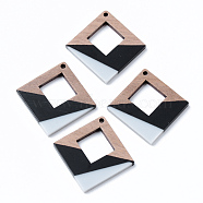 Resin & Walnut Wood Pendants, Rhombus, Sky Blue, 37x37x3mm, Hole: 2mm(RESI-N025-006A-B03)