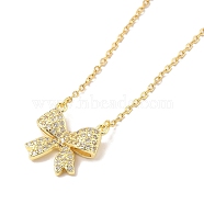 304 Stainless Steel Pendant Necklaces, Brass Micro Pave Clear Cubic Zirconia Pendant Necklaces, Bowknot, 18.70 inch(47.5cm) Pendant: 17.5x18mm(NJEW-U002-12G)
