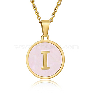 Natural Shell Initial Letter Pendant Necklace, with Golden Stainless Steel Cable Chains, Letter I, 17.72 inch(45cm)(LE4192-8)