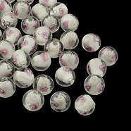 Handmade Luminous Inner Flower Lampwork Beads, Round, White, 8mm, Hole: 1mm(X-LAMP-R129-8mm-01)