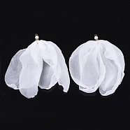 Organza Fabric Big Pendants, with Iron Findings and ABS Plastic Imitation Pearl, Flower, Light Gold, White, 140~180mm, Hole: 2.5x4mm(FIND-S303-01Q)
