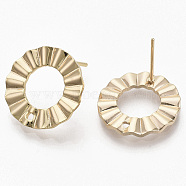 Brass Stud Earring Findings, Real 18K Gold Plated, Nickel Free, Ring, 17.5x17.5mm, Hole: 1.2mm, Pin: 0.8mm(KK-T056-14G-NF)