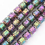 Electroplated Natural Lava Rock Beads Strands, Hexagon, Bumpy, Colorful, 8x7x6.5mm, Hole: 1.2mm, about 50pcs/strand, 15.55 inch(39.5cm)(G-T114-71E)