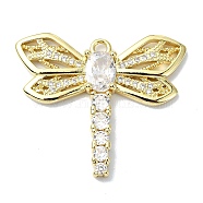 Rack Plating Real 18K Gold Plated Brass Micro Pave Cubic Zirconia Pendants, with Glass, Long-Lasting Plated, Lead Free & Cadmium Free, Dragonfly, Clear, 24.5x29x4mm, Hole: 1.8mm(KK-B084-15G)