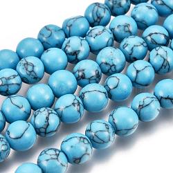 Synthetic Turquoise Beads Strands, Round, Dyed, Dark Turquoise, 6mm, Hole: 0.8mm, about 64pcs/strand, 15 inch(Z0NDC012-1)