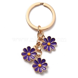 Cute Enamel Keychain, Colorful Daisy Keychain, for Women Girls Handbag Accessories, Purple, 7.4cm(KEYC-WH0025-048G-07)