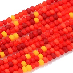 Faceted Glass Beads Strands, Frosted, Rondelle, Red, 2.5~3.2x1.8~2.6mm, Hole: 0.8mm, about 185~186pcs/Strand, 15.55~15.75 inch(39.5~40cm)(GLAA-F106-B-F03)