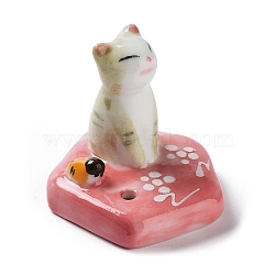 Porcelain Incense Burners, Cat on the Flower Incense Holders, Home Office Teahouse Zen Buddhist Supplies, Tan, 40x40x38mm(DJEW-PW0012-130D)