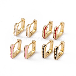 Enamel Rectangle Hoop Earrings with Cubic Zirconia, Rack Plating Brass Jewelry for Women, Cadmium Free & Nickel Free & Lead Free, Mixed Color, 14x12.5x3mm, Pin: 0.8mm(EJEW-B014-01G)