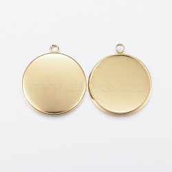Ion Plating(IP) 304 Stainless Steel Pendant Cabochon Settings, Plain Edge Bezel Cups, Flat Round, Golden, 22.5x20x2mm, Hole: 2mm, Tray: 18mm(X-STAS-F135-02G)