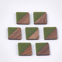 Resin & Walnut Wood Cabochons, Square, Olive Drab, 20x20x3.5mm(RESI-S358-90C)