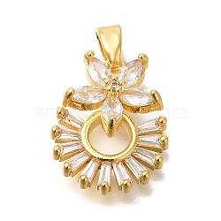 Brass Micro Pave Cubic Zirconia Pendants, with Jump Ring Charms, Flower, 18x14.5x7mm, Hole: 3x5mm(KK-B122-01B-G)