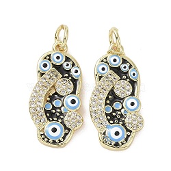 Real 18K Gold Plated Brass Micro Pave Cubic Zirconia Pendants, with Enamel and Jump Ring, Slipper Charms, Black, 21.5x10x3.5mm, Hole: 3.4mm(KK-L209-073G-02)