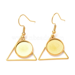 201 Stainless Steel Earring Hooks, with Flat Round Cabochon Settings, Triangle, Golden, Tray: 12mm, 38mm, 22 Gauge, Pin: 0.6mm(STAS-C030-25G)