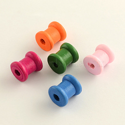 Dyed Wooden Empty Spools for Wire, Thread Bobbins, Mixed Color, 14x13mm, Hole: 4mm(WOOD-Q018-22)