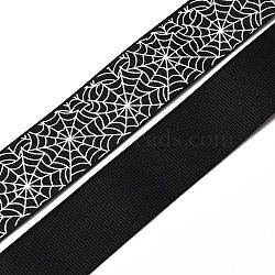 5 Yards Halloween Printed Polyester Grosgrain Ribbon, Spider Web Pattern, for Costume Decoration, Black, 1 inch(25~26mm)(OCOR-WH0047-95A-02)