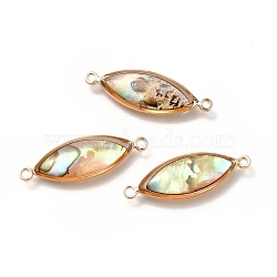 Rack Plating Brass Enamel Connector Charms, Imitation Paua Shell, Real 14K Gold Plated, Cadmium Free & Lead Free, Horse Eye, 25x8x4.5mm, Hole: 1.6mm(KK-K252-11G-01)