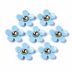Opaque Acrylic Beads, Flower, Light Sky Blue, 22x22.5x7~8mm, Hole: 1.4mm(X-SACR-N007-D-01E)