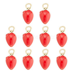 10Pcs Brass Enamel Charms, Long-Lasting Plated, with Jump Ring, Strawberry Shape, Real 18K Gold Plated, Orange Red, 11.5x7.5x7mm(KK-AR0003-63)